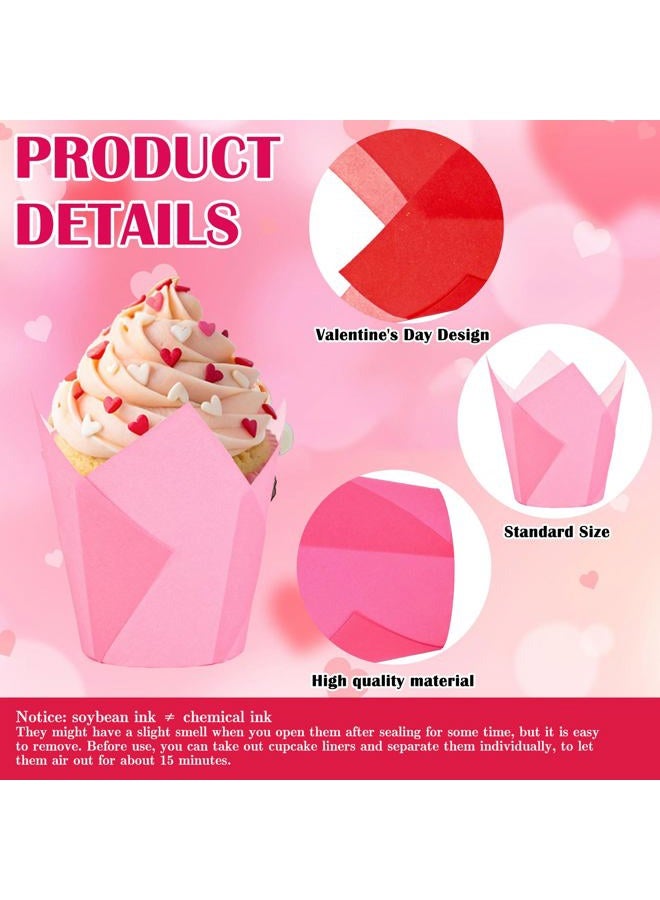 Whaline 200Pcs Valentine's Day Tulip Cupcake Liners Muffin Baking Cups Gradient Red Pink Cupcake Wrappers for Wedding Anniversary Party Supplies Table Decor - Image 3