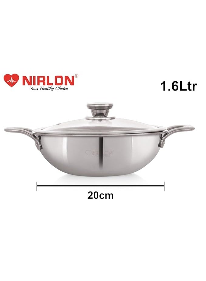 NIRLON Prima Honeycomb Stick Free Triply Stainless Steel Cookware Combo Set of 2Pc |Deep Kadai 20cm-1.6Ltr/Deep Kadai 24cm-2.6Ltr|Glass Lid|Induction and Gas Stove Friendly - Image 2