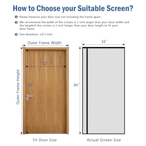 WochiTV Reversible Screen Door Mesh Fits Door Size 32 x 82, Left Right Side Opening Magntic Screen Door Screen Size 34" x 84", Top Anti-Tearing Mesh Net Curtain with Magnet - Image 2