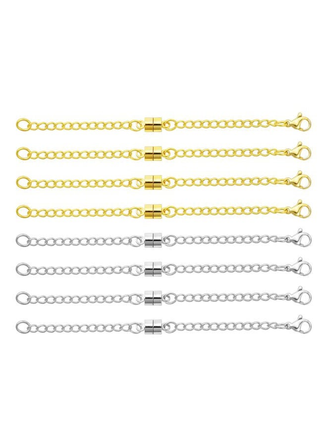 Qulltk Magnetic Necklace Extender Silver and 14K Gold Adjustable Chain Extenders for Necklaces,Magnetic Necklace Clasps and Closures with Extender Chains - Image 1