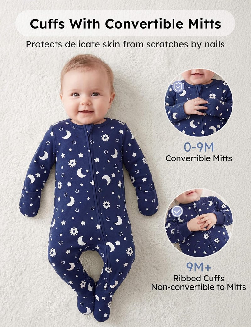 Yoofoss Baby Pajamas 100% Organic Cotton Baby Sleepers for Newborn 0-3 3-6 6-9 Months Boys Girl Clothes 3pcs Footed PJs - Image 4