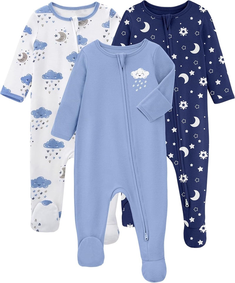 Yoofoss Baby Pajamas 100% Organic Cotton Baby Sleepers for Newborn 0-3 3-6 6-9 Months Boys Girl Clothes 3pcs Footed PJs - Image 1