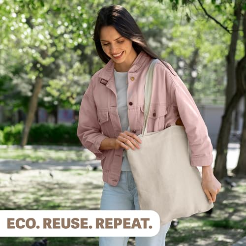 Metsi Reusable Canvas Cotton Tote Bag, 15x16, 11" Drop Handle, 100% Natural Cotton Tote Bag, Eco-Friendly, Durable, Washable Cloth Tote for Shopping, Book, Travel & Everyday Use, Pack of 2 - Image 3