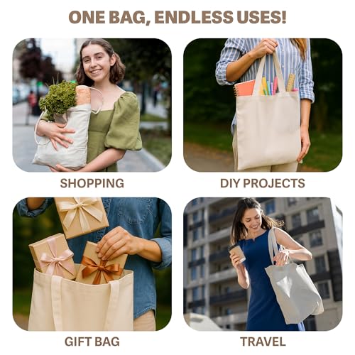 Metsi Reusable Canvas Cotton Tote Bag, 15x16, 11" Drop Handle, 100% Natural Cotton Tote Bag, Eco-Friendly, Durable, Washable Cloth Tote for Shopping, Book, Travel & Everyday Use, Pack of 2 - Image 2