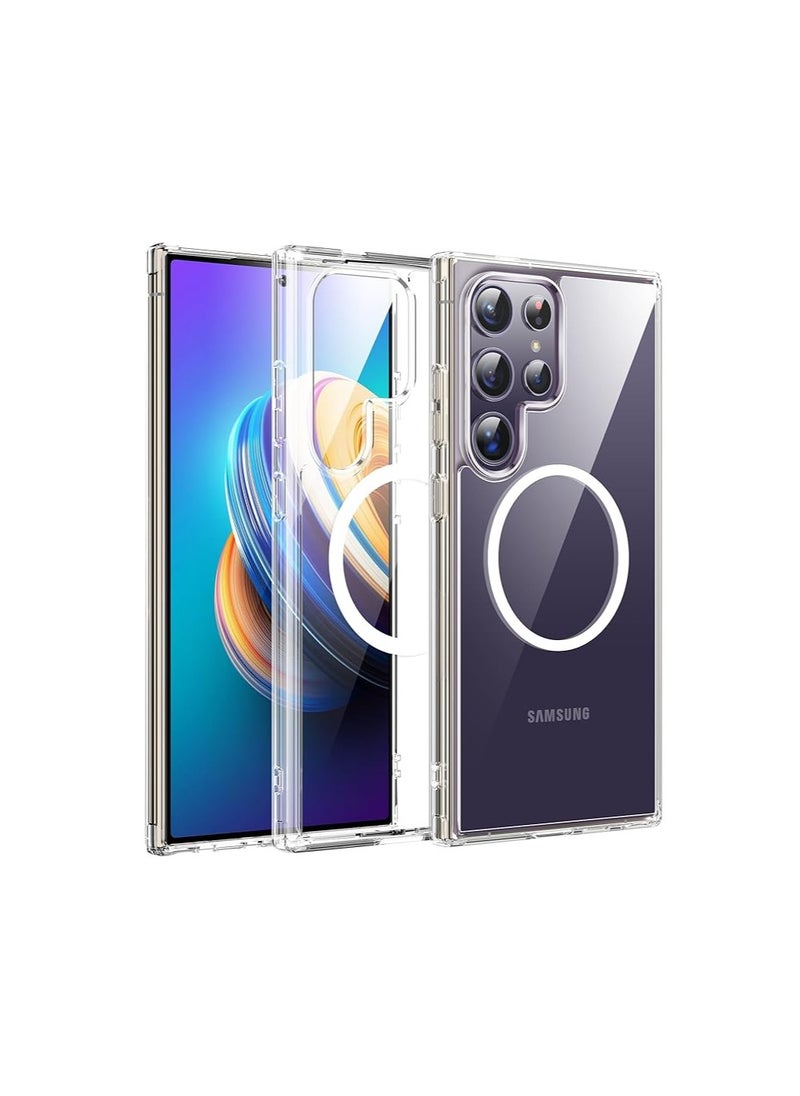 كيس حافظة فائقة الوضوح لهاتف Samsung S24، متوافقة مع Mag-Safe، غطاء هاتف رقيق وشفاف مضاد للأصفر لهاتف Samsung Galaxy S24 Ultra، شديد التحمل مقاوم للصدمات (شفاف)  - Image 1