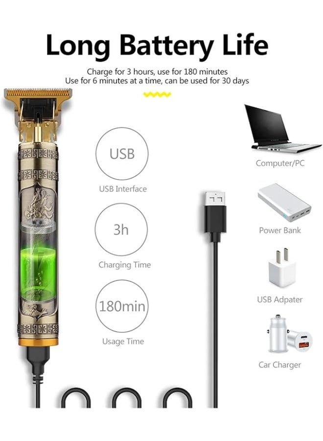 ماكينة حلاقة شعر قابلة لإعادة الشحن Dragon Phoenix، قلم حلاقة احترافي لرأس الزيت الرجعي، طقم تجفيف شعر لاسلكي، شفرة من الفولاذ المقاوم للصدأ، مقاومة للماء، ضروري للحلاقة في المنزل ومحل الحلاقة ولحلق الرأس - Image 2