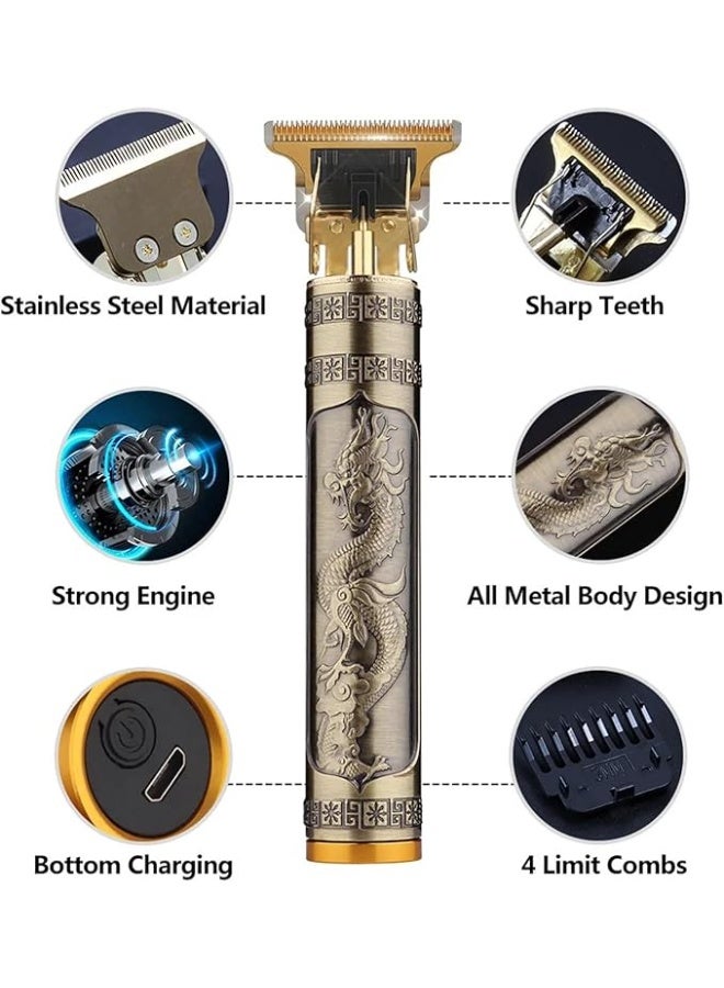 ماكينة حلاقة شعر قابلة لإعادة الشحن Dragon Phoenix، قلم حلاقة احترافي لرأس الزيت الرجعي، طقم تجفيف شعر لاسلكي، شفرة من الفولاذ المقاوم للصدأ، مقاومة للماء، ضروري للحلاقة في المنزل ومحل الحلاقة ولحلق الرأس - Image 4