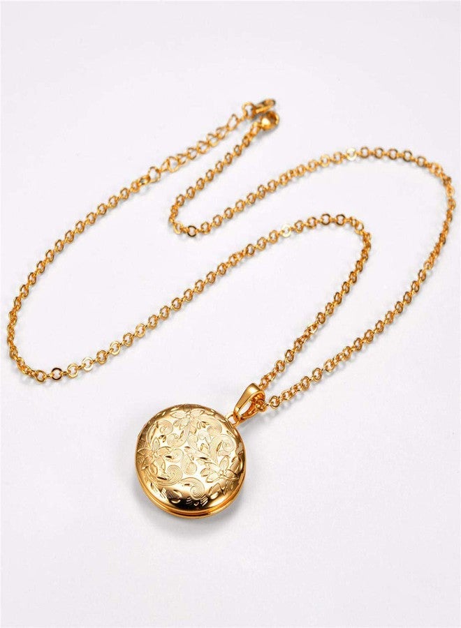 YOUFENG Locket Necklace that Holds Pictures Flower Lockets Necklaces Pendant Birthday Gifts Jewelry Gold-plated Round - Image 3