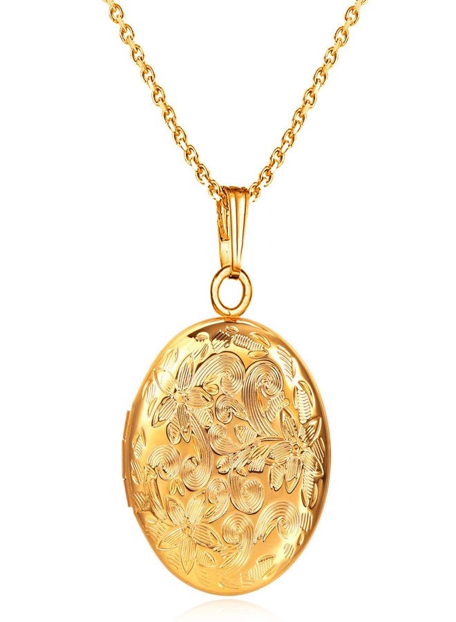YOUFENG Locket Necklace that Holds Pictures Flower Lockets Necklaces Pendant Birthday Gifts Jewelry Gold-plated Round - Image 1