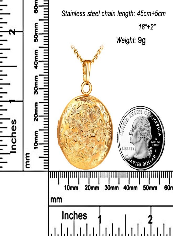YOUFENG Locket Necklace that Holds Pictures Flower Lockets Necklaces Pendant Birthday Gifts Jewelry Gold-plated Round - Image 2