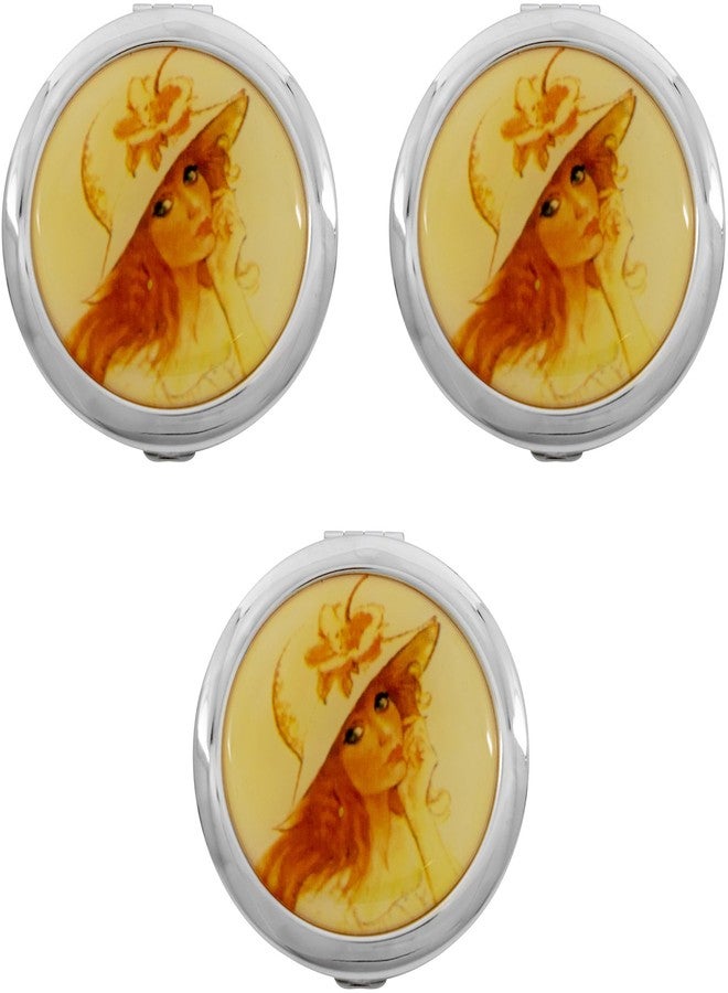 Stephanie Imports Set of 3 Double Sided Magnifying Round Compact Mirrors with Printed Insert (Gatsby Sun Hat) - Image 1