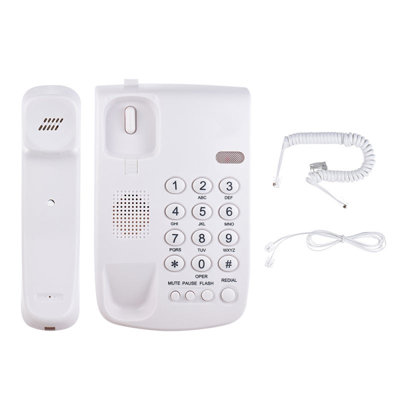 Portable Corded Telephone: White ABS Material, Battery-free Energy-saving - Mute Pause Flash Redial Functions, Wall Mountable Telephone for Home Office Desktop Use - Image 5