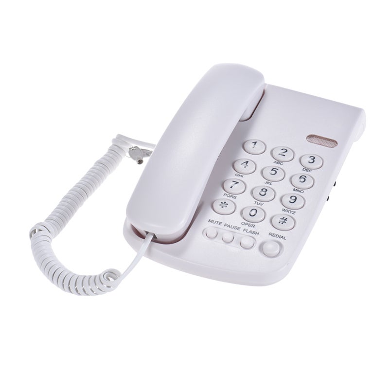 Portable Corded Telephone: White ABS Material, Battery-free Energy-saving - Mute Pause Flash Redial Functions, Wall Mountable Telephone for Home Office Desktop Use - Image 1