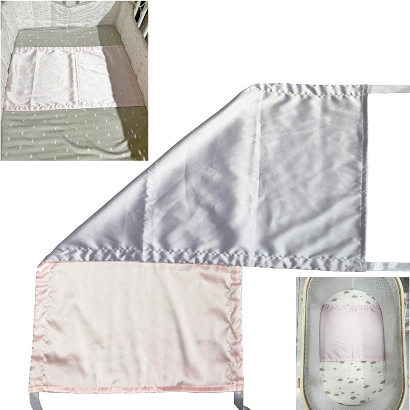 AKISS Satin Crib Sheet Pillow Cover Silk Bassinet Cradle Slip Reversible Use for Baby Girls Boys (Prism Pink & Light Grey) - Image 1