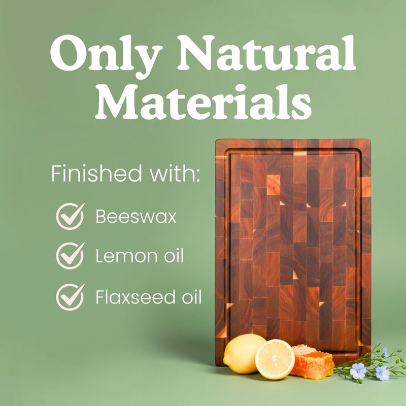 Ziruma End Grain Butcher Block Cutting Board [1.5" Thick]. Made of Acacia Wood and Conditioned with Beeswax, Flaxseed Oil & Lemon Oil. 16" x 11" Chopping Board by Ziruma. - Image 3