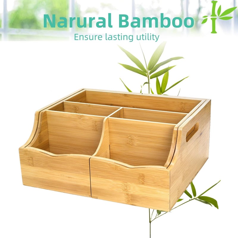 WRINGKIT Coffee Station Organizer for Countertop, Bamboo Coffee Bar Condiment Organizer, Extendable Tea Condiment Storage for Bar Decor, Kitchen, Office, 7 Compartment - Image 4