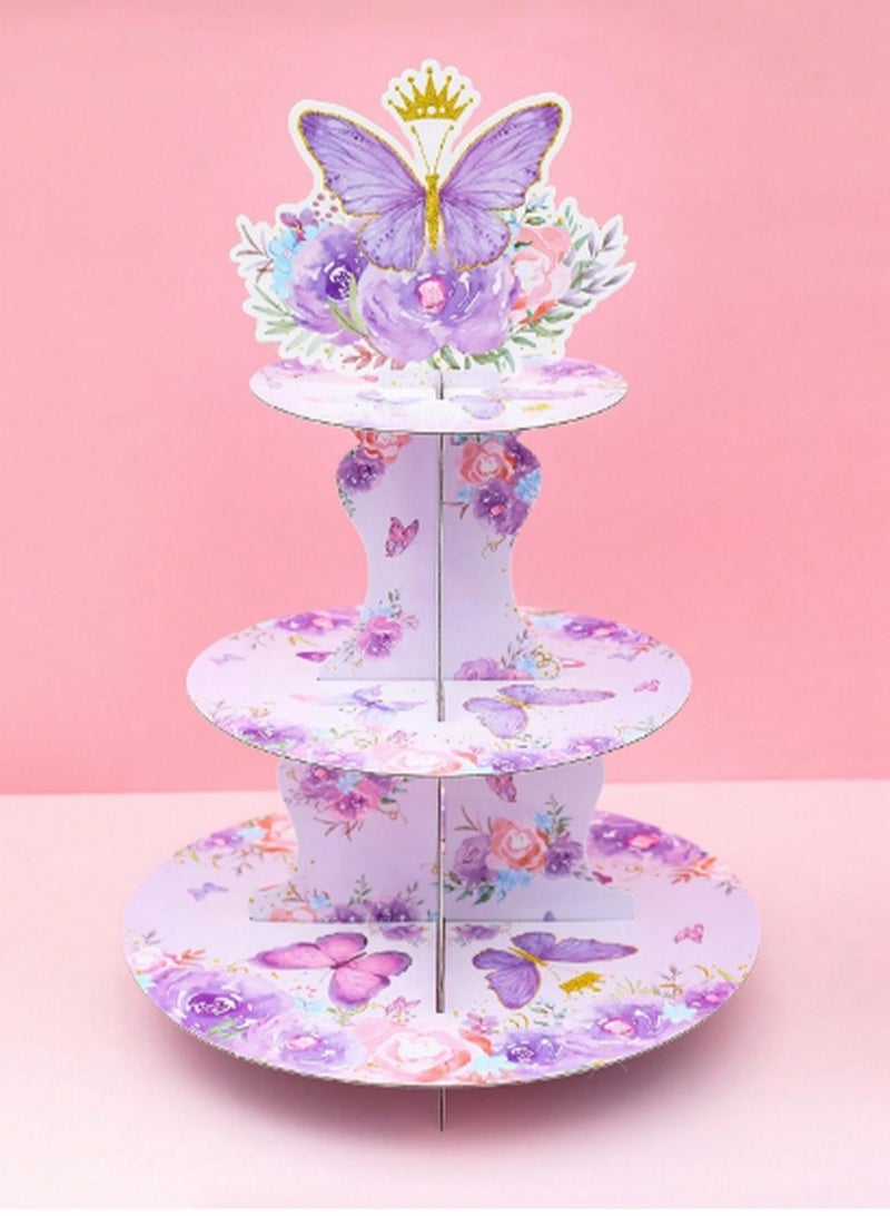 3-Tier Butterfly Cake Stand – Elegant Display for Desserts & Pastries with Floral Design  - Image 1