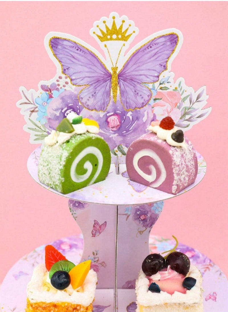 3-Tier Butterfly Cake Stand – Elegant Display for Desserts & Pastries with Floral Design  - Image 2
