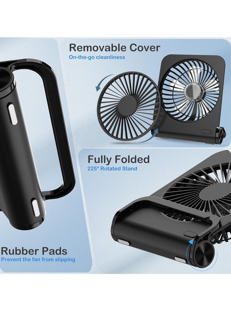 KASTWAVE مروحة مكتب صغيرة، مع تدفق هواء قوي وتشغيل هادئ، مروحة مكتب قابلة لإعادة الشحن، 4 سرعات، مروحة طاولة قابلة للطي بالكامل، مروحة سطح مكتب USB C، مراوح سفر للعطلات محمولة تعمل بقوة الرياح القوية، لون أسود - Image 4