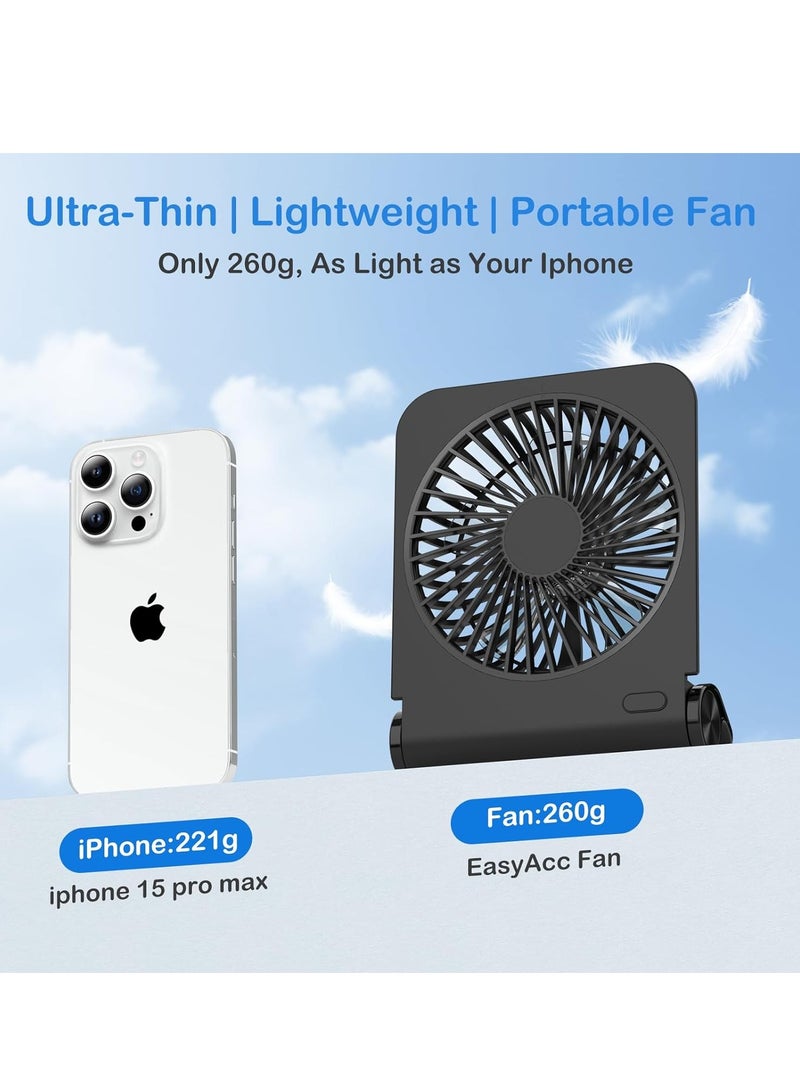 KASTWAVE مروحة مكتب صغيرة، مع تدفق هواء قوي وتشغيل هادئ، مروحة مكتب قابلة لإعادة الشحن، 4 سرعات، مروحة طاولة قابلة للطي بالكامل، مروحة سطح مكتب USB C، مراوح سفر للعطلات محمولة تعمل بقوة الرياح القوية، لون أسود - Image 5