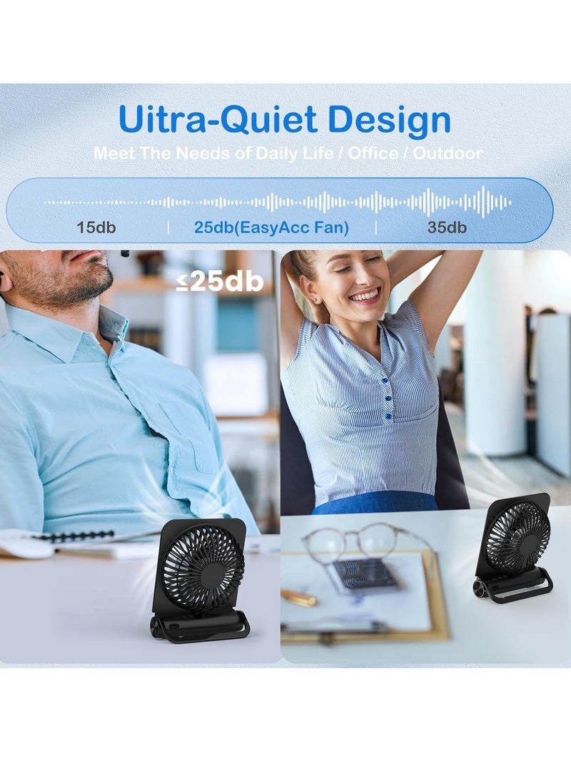 KASTWAVE مروحة مكتب صغيرة، مع تدفق هواء قوي وتشغيل هادئ، مروحة مكتب قابلة لإعادة الشحن، 4 سرعات، مروحة طاولة قابلة للطي بالكامل، مروحة سطح مكتب USB C، مراوح سفر للعطلات محمولة تعمل بقوة الرياح القوية، لون أسود - Image 3