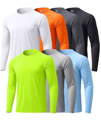ZITY 7 Pack Mens Neon Long Sleeve Sun Protection Shirt Moisture Wicking Active Crew Neck T Shirts Running Gym Workout Tops - Image 1