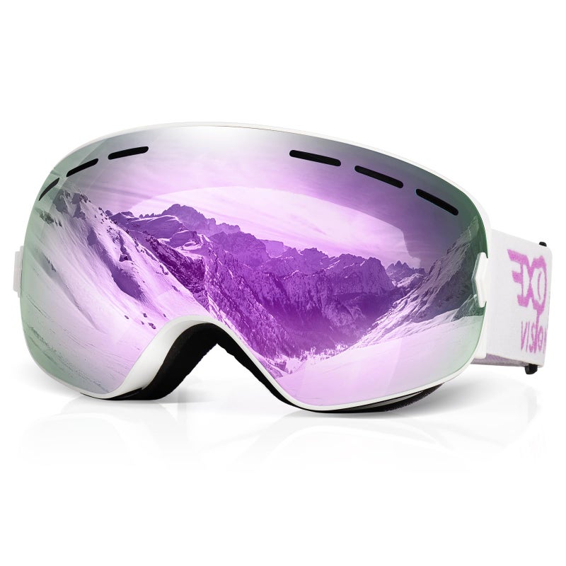 EXP VISION Snowboard Ski Goggles Men Women Youth, Anti Fog OTG Winter Snow Goggles Spherical Detachable Lens (Cherry) - Image 1