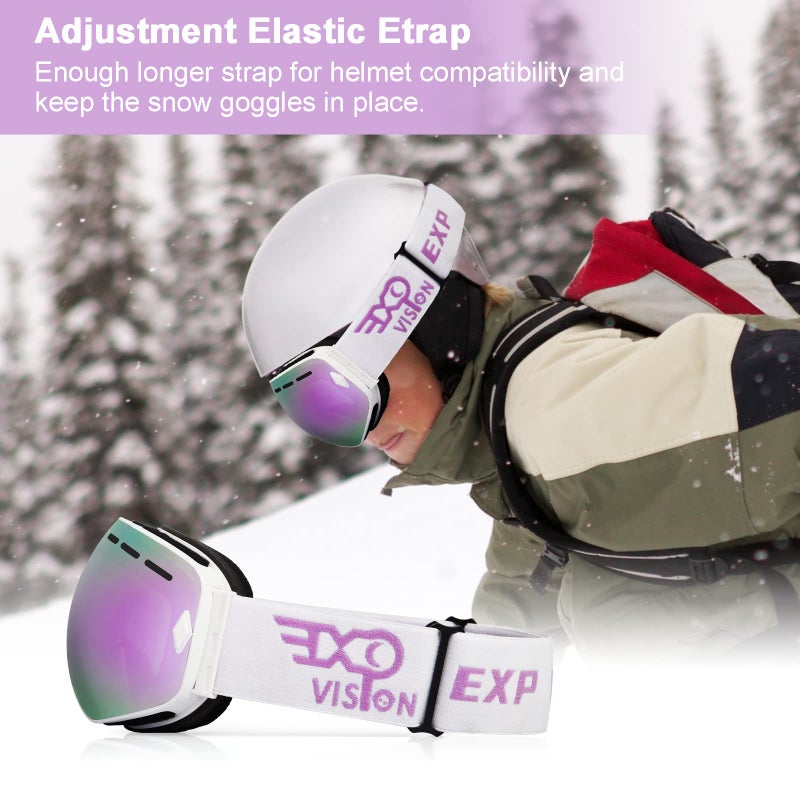 EXP VISION Snowboard Ski Goggles Men Women Youth, Anti Fog OTG Winter Snow Goggles Spherical Detachable Lens (Cherry) - Image 5