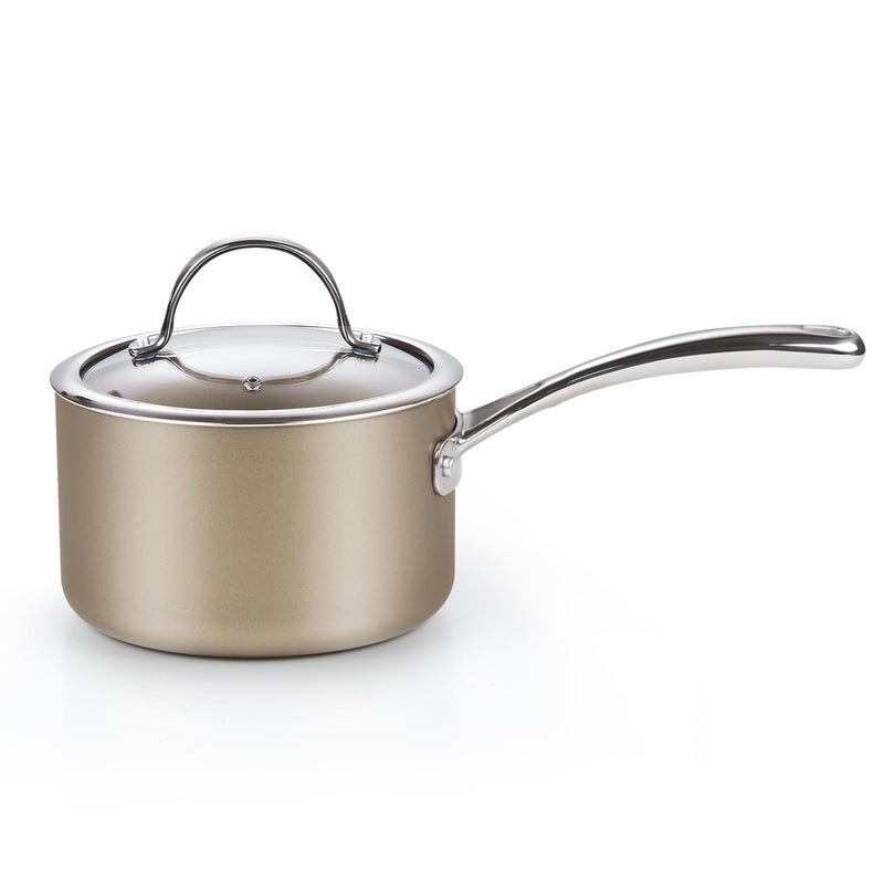 Cooks Standard 2Quart Saucepan Hard Anodized Ceramic Nonstick with Glass Lid Classic Small Cooking Sauce pot Mini Milk Pan Induction Compatible Bronze