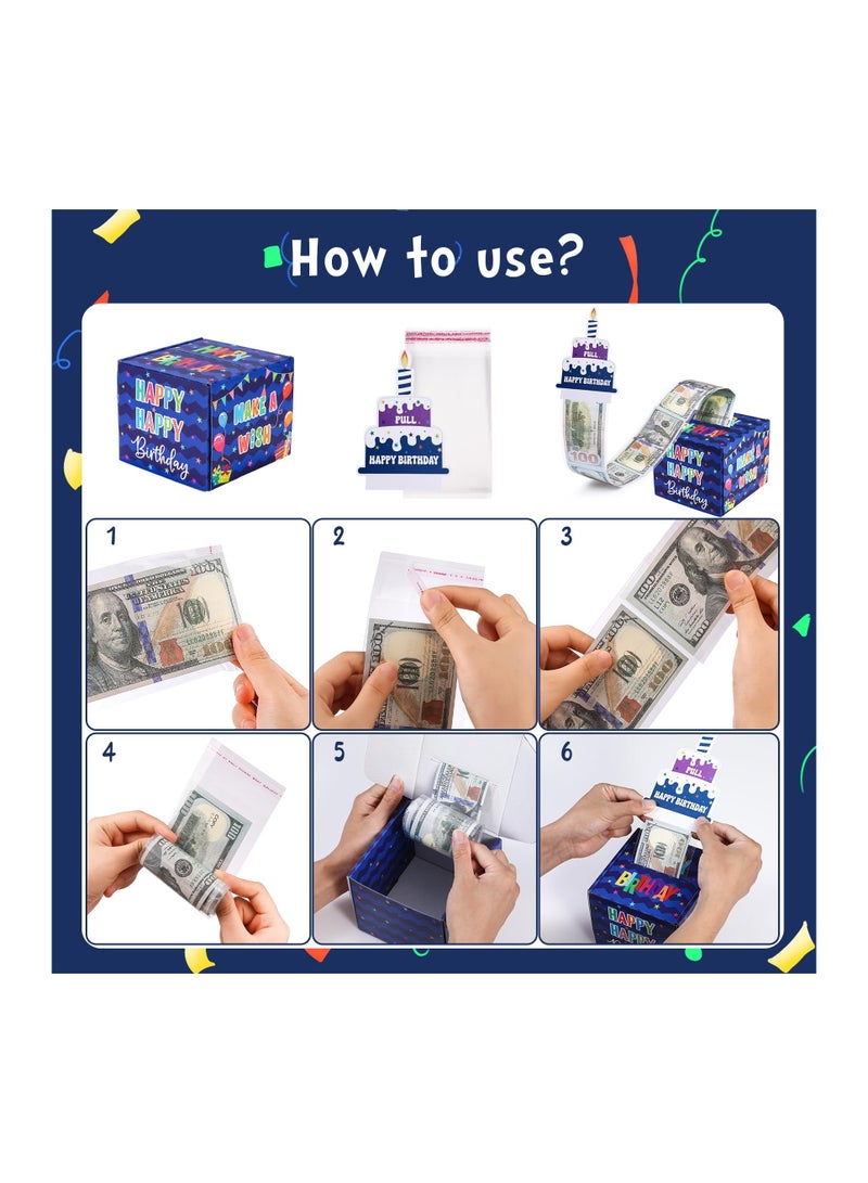 Excefore Happy Birthday Money Box for Cash Gift Pull, Surprise Money Gift Boxes for Kids Adults with Pull Out Happy Birthday Day Card and 100Pcs Transparent Bags, Fun Ways to Give Cash as A Gift - Image 5