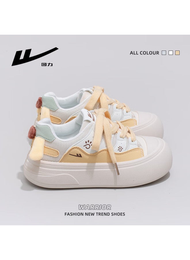Warrior Women's Shoes Autumn And Winter New Style Board Shoes Women Thick-soled All-match White Shoes Women 5022 Beige/yellow Size 35