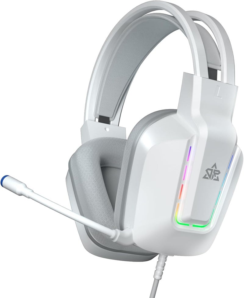 OMIRE Gaming Headset for PS5, PS4, Xbox Series X|S, Xbox One, PC, Switch, Mac - RGB Over-Ear Headphones with Noise Cancelling Mic, 50mm Drivers & Memory Earmuffs -3.5MM Wire(White Gaming Headphones) - Image 1