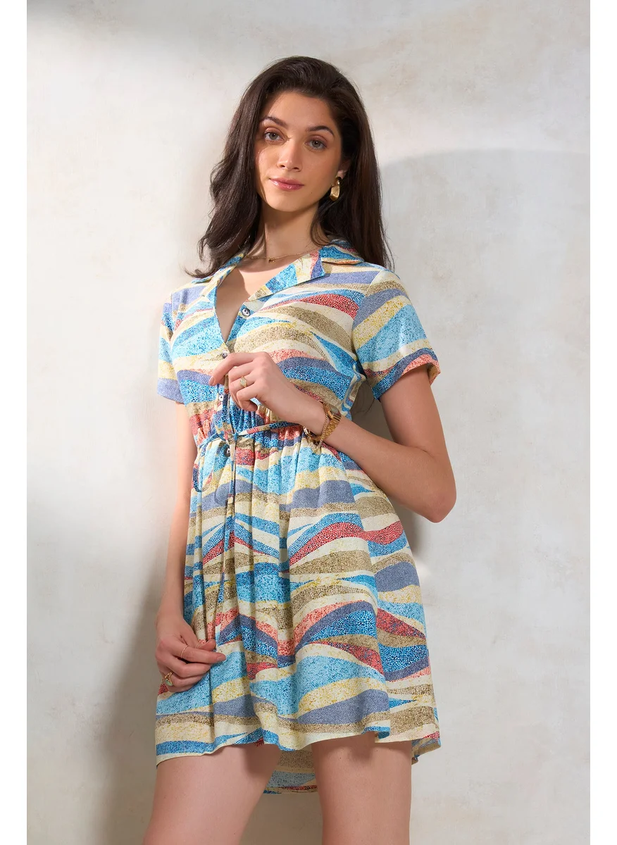 فيرجيو Virgio Abstract Printed Lapel Collar Shirt Dress