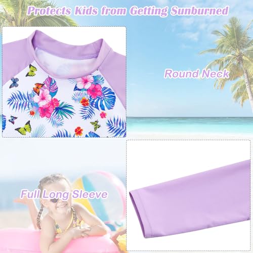 TUONROAD Girls Rash Guard 2-Piece Swimsuit Set Teens 5 6 Yrs Old Hawaiian Style O Neck Long Sleeve Bikini with UPF 50+ Sun Protection for Pool Party Flower - Image 4