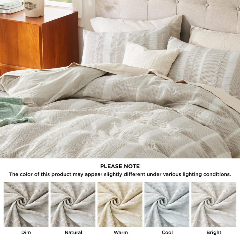 Bedsure Waffle Weave Duvet Cover Queen - 100% Cotton Boho Duvet Cover with 2 Pillowcases - Linen Color Textured Comforter Cover with Zipper Closure (Queen, 90"x90") - Image 5