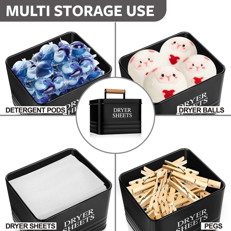 Calindiana Modern Farmhouse Metal Laundry Dryer Sheets Holder Fabric Softener Dispenser with Lid for Laundry Room Decor and Accessories and Space Saving Laundry Organization and Storage, Glossy Black - Image 5