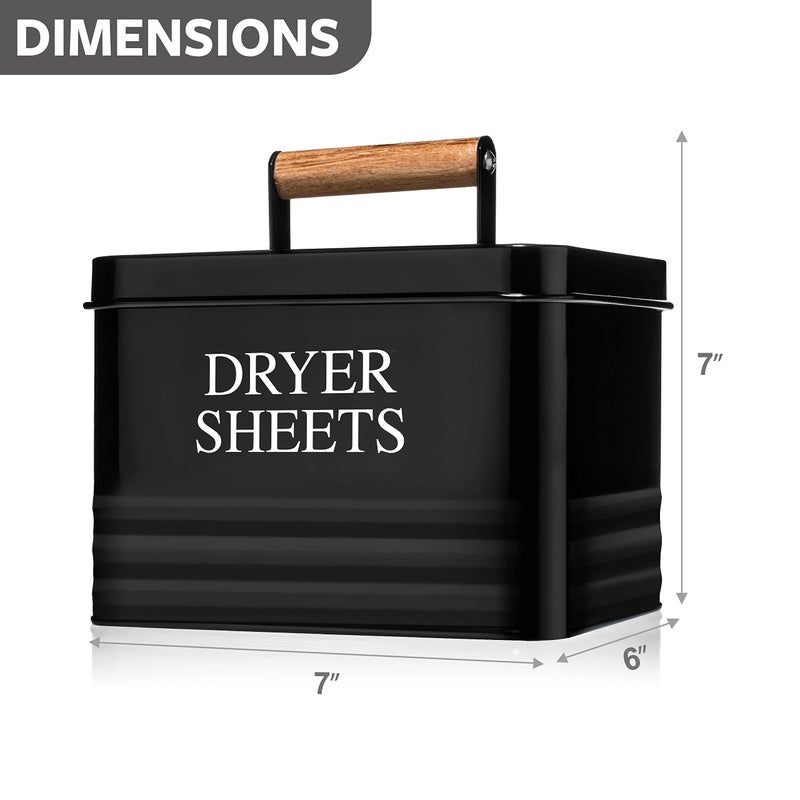 Calindiana Modern Farmhouse Metal Laundry Dryer Sheets Holder Fabric Softener Dispenser with Lid for Laundry Room Decor and Accessories and Space Saving Laundry Organization and Storage, Glossy Black - Image 3