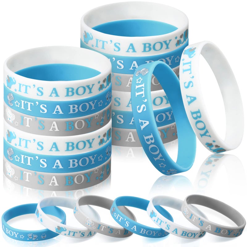 Zomiboo 36 Pieces Baby Shower Rubber Bracelets Its a Boy Its a Girl Wristbands Bear Elephant Baby Shower Decorations for Adult Party Favor Gender Reveal Party SuppliesBoyWhite Blue - Image 2