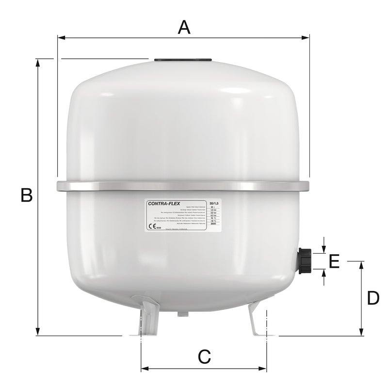 Flamco Contra-Flex Expansion Tank - 35 Litres / 1.5 [3 Bar] - White - for Closed Circuit and Heating Air Conditioning Systems and Cooling Systems - 26333 - Image 2