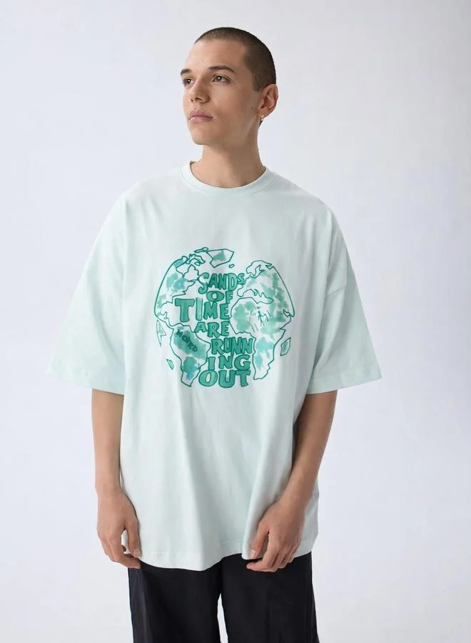 Take Two Light Blue Graphic Print Oversized T-Shirt By Noted