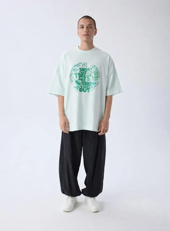 Take Two Light Blue Graphic Print Oversized T-Shirt By Noted