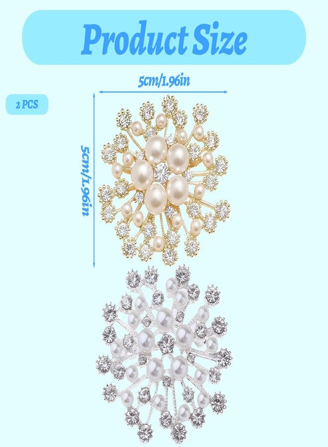 BharatBazaar Pearl Brooch Pins for Women, 2 PCS Elegant Gold and Silvery Tone Snowflake Brooches for Women Set, Versatile Saree Pin Brooch for Woman, Perfect for Parties and Special Occasions, 5 cm x 5 cm - Image 2