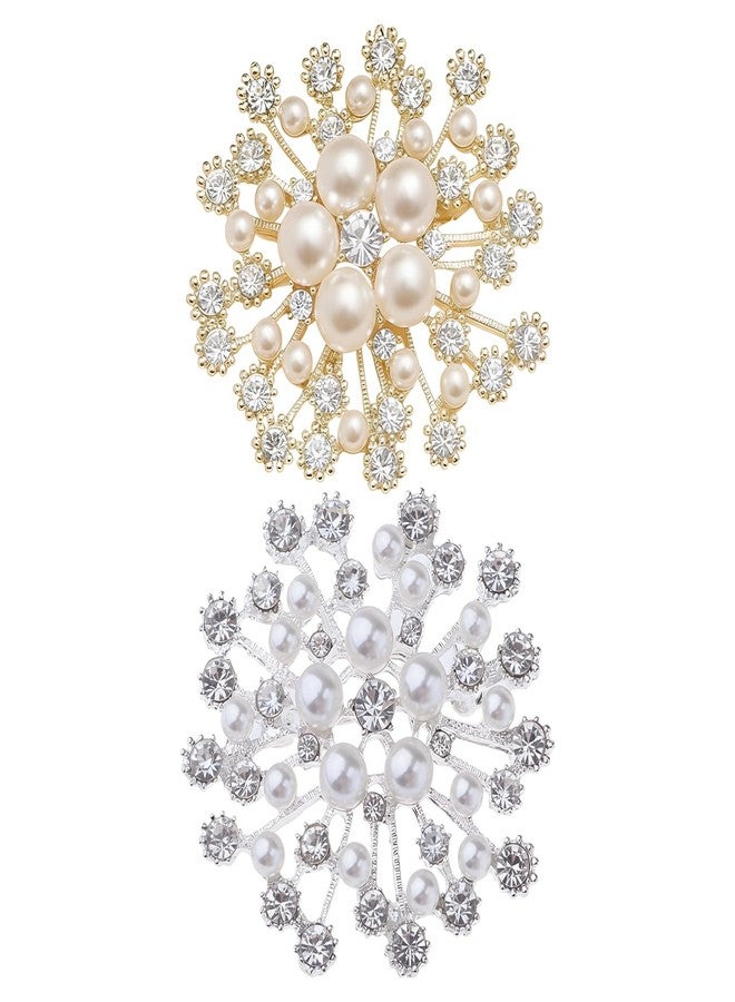 BharatBazaar Pearl Brooch Pins for Women, 2 PCS Elegant Gold and Silvery Tone Snowflake Brooches for Women Set, Versatile Saree Pin Brooch for Woman, Perfect for Parties and Special Occasions, 5 cm x 5 cm - Image 1