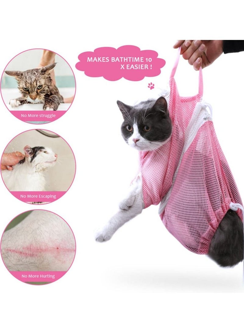 Mesh Cat Grooming Bathing Bag Adjustable Cats Washing Bags Oxford Cloth Pet Nail Trimming Clean Anti Scratch Bite Restraint - Image 4