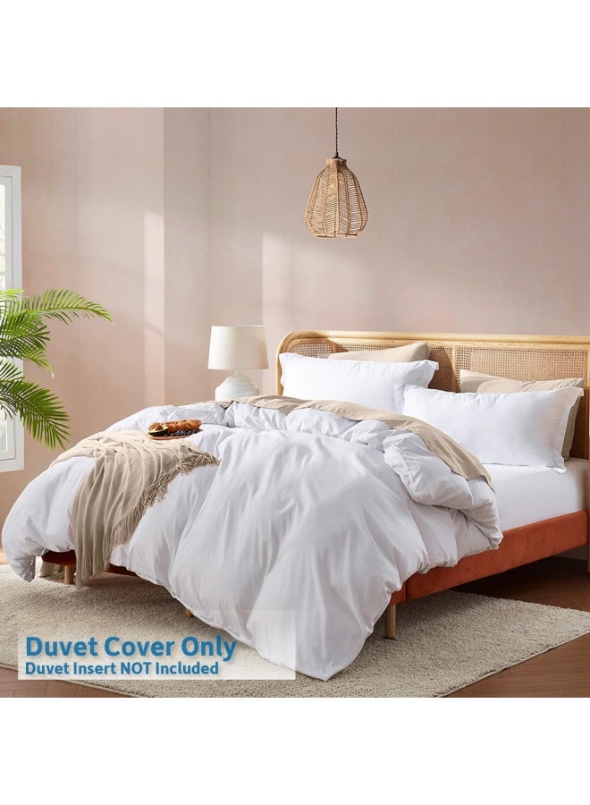 White Duvet Cover Queen Size Soft Queen Duvet Cover Set 3 Piece Double Brushed Queen Size Duvet Covers With Button Closure 1 Duvet Cover 90X90 Inches And 2 Pillow Shams - Image 2