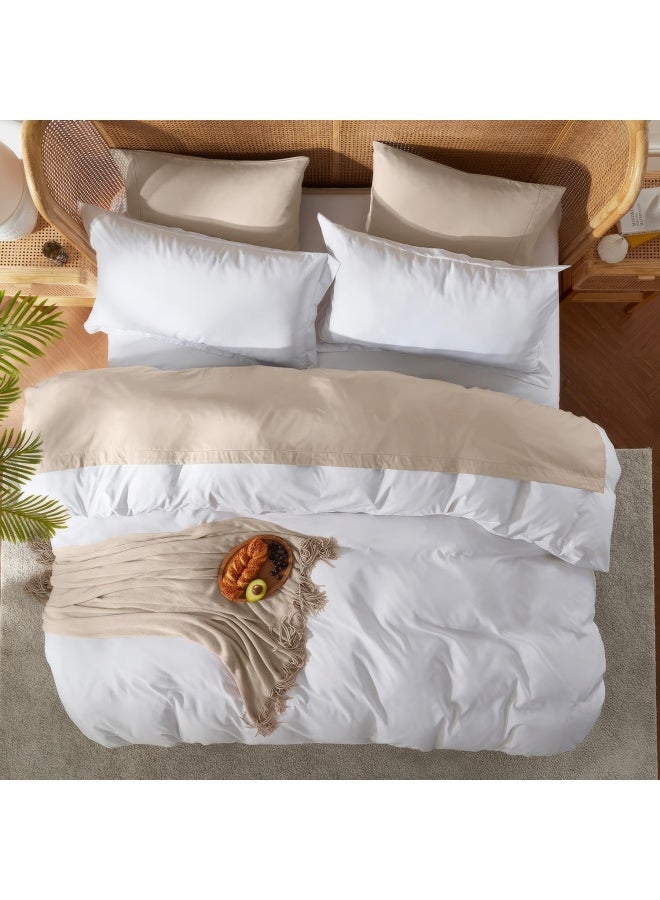 White Duvet Cover Queen Size Soft Queen Duvet Cover Set 3 Piece Double Brushed Queen Size Duvet Covers With Button Closure 1 Duvet Cover 90X90 Inches And 2 Pillow Shams - Image 5
