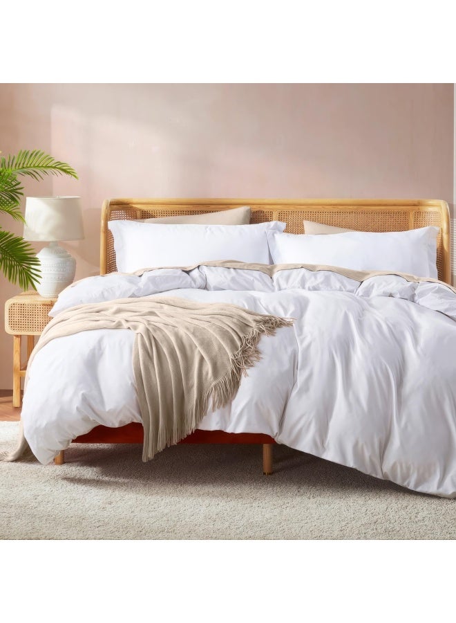 White Duvet Cover Queen Size Soft Queen Duvet Cover Set 3 Piece Double Brushed Queen Size Duvet Covers With Button Closure 1 Duvet Cover 90X90 Inches And 2 Pillow Shams - Image 1