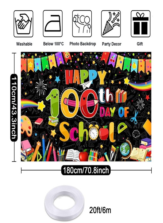 موكسيكا لافتة خلفية لليوم المئة من المدرسة من موتشيكا، زينة "مئة يوم سعيد من المدرسة" لفصل الأطفال الدراسي، لوازم حفلات اليوم المئة، 70.8 × 43.3 بوصة - Image 4