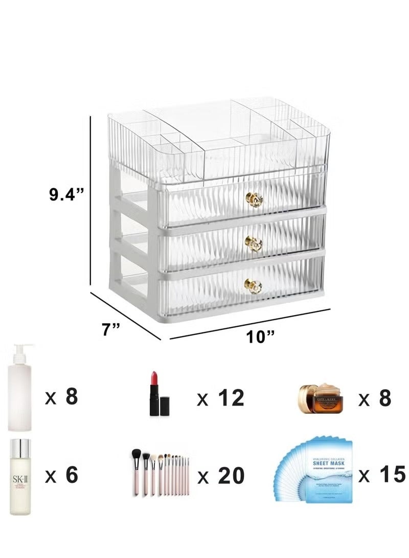 Skincare Organizer Makeup Organizer with 3 Large Drawers Countertop Organizer for Cosmetics Ideal for Bathroom and Bedroom Vanity Countertops Desk Storage Holder for Lipstick Brushes and Nail Polish - Image 4