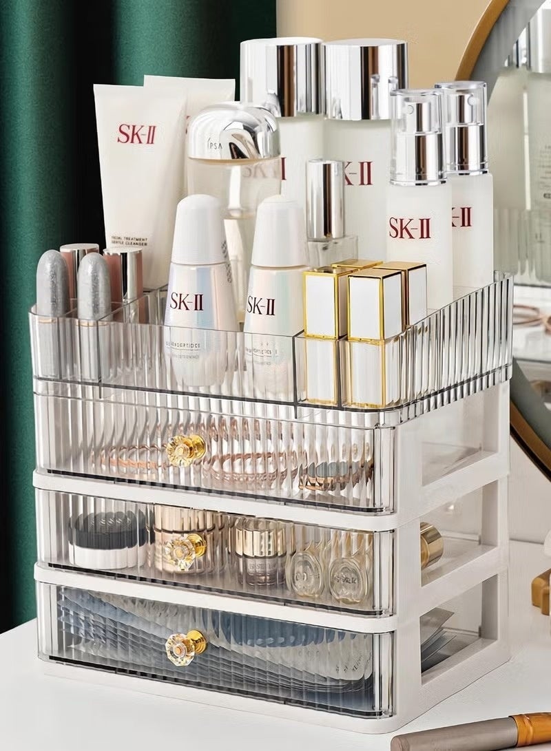 Skincare Organizer Makeup Organizer with 3 Large Drawers Countertop Organizer for Cosmetics Ideal for Bathroom and Bedroom Vanity Countertops Desk Storage Holder for Lipstick Brushes and Nail Polish - Image 3